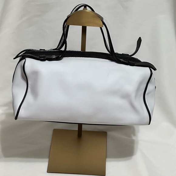 Kate Landry Black and White Striped Satchel - Picture 2 of 16